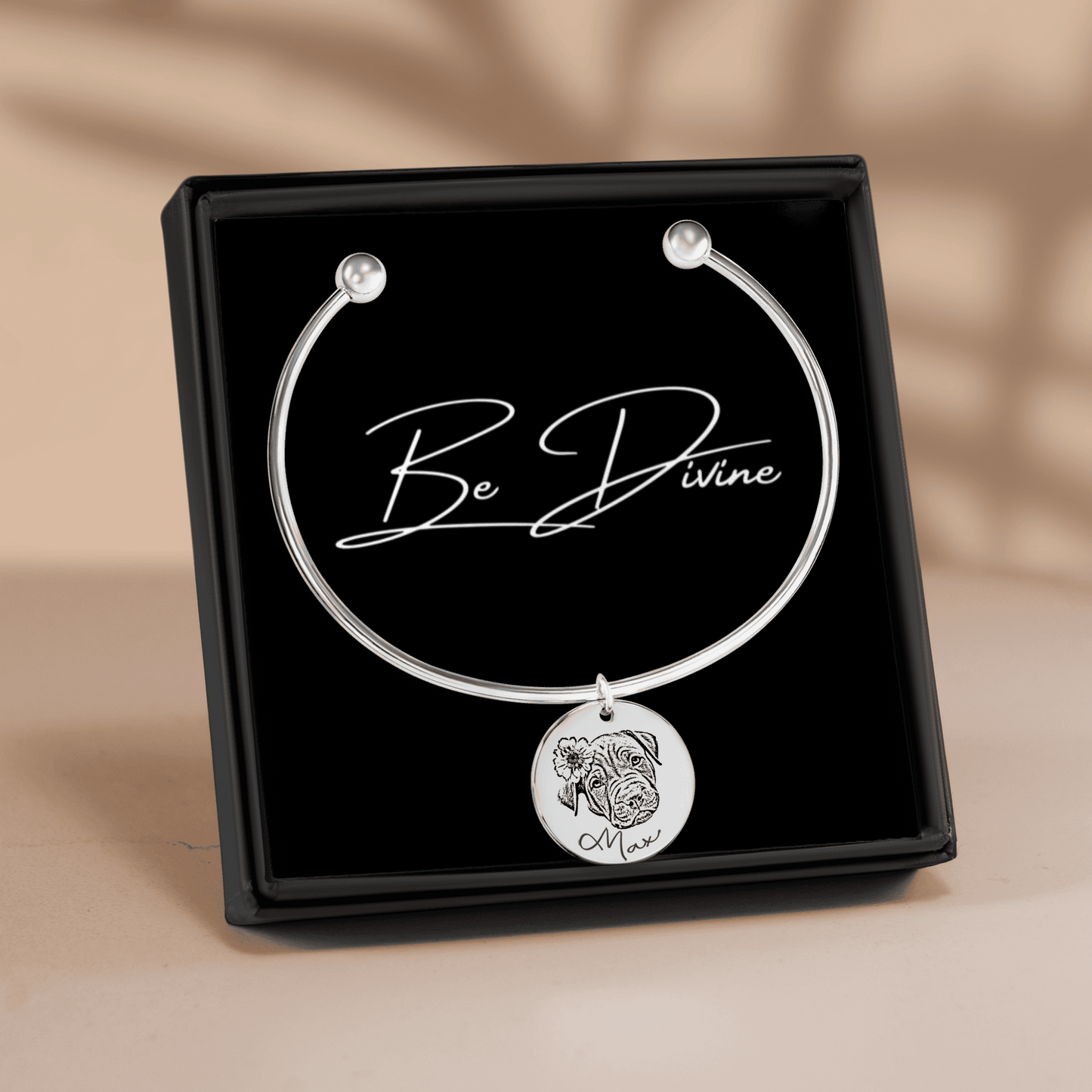 Personligt bangle armbånd med dit kæledyrs navn og billede
