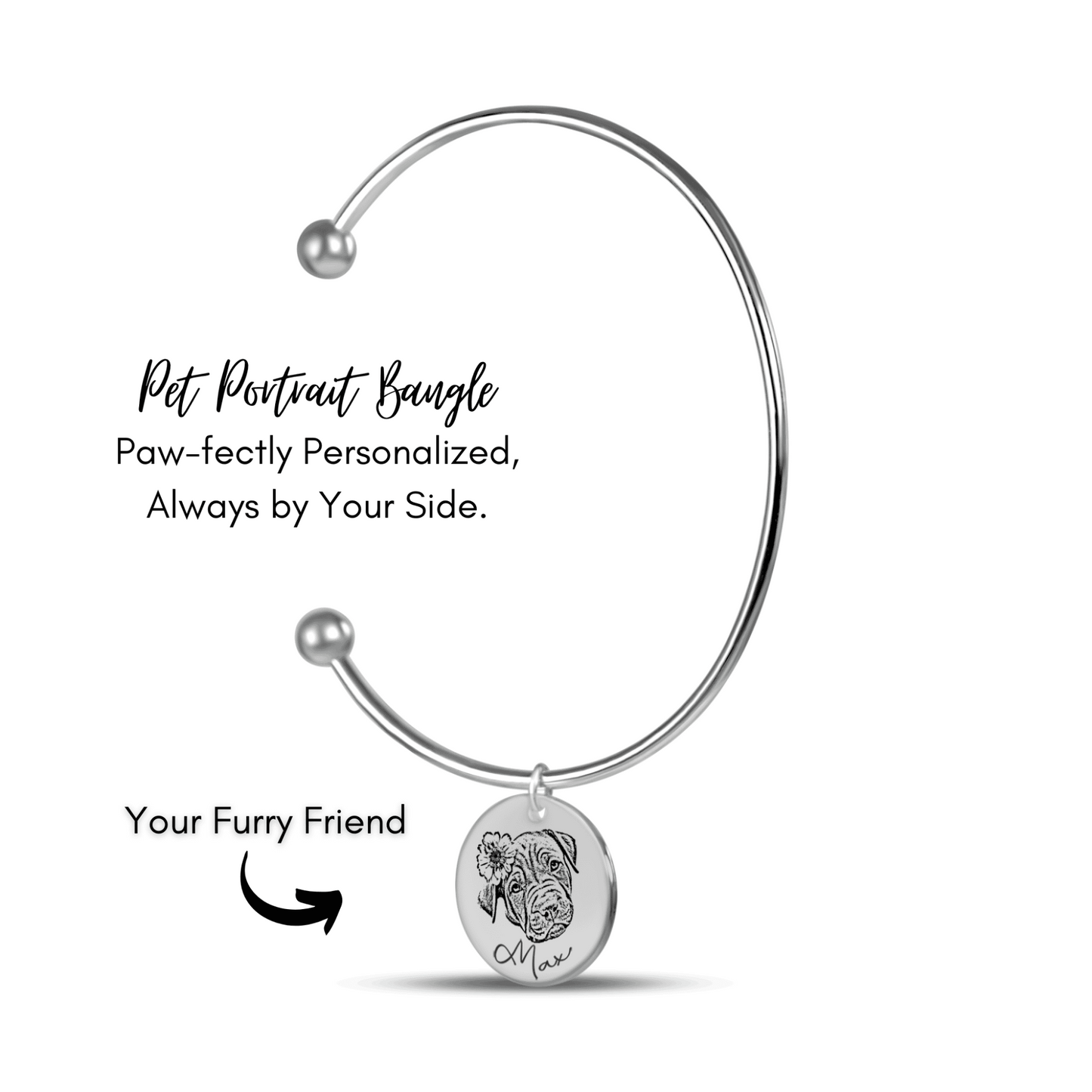 Personligt bangle armbånd med dit kæledyrs navn og billede