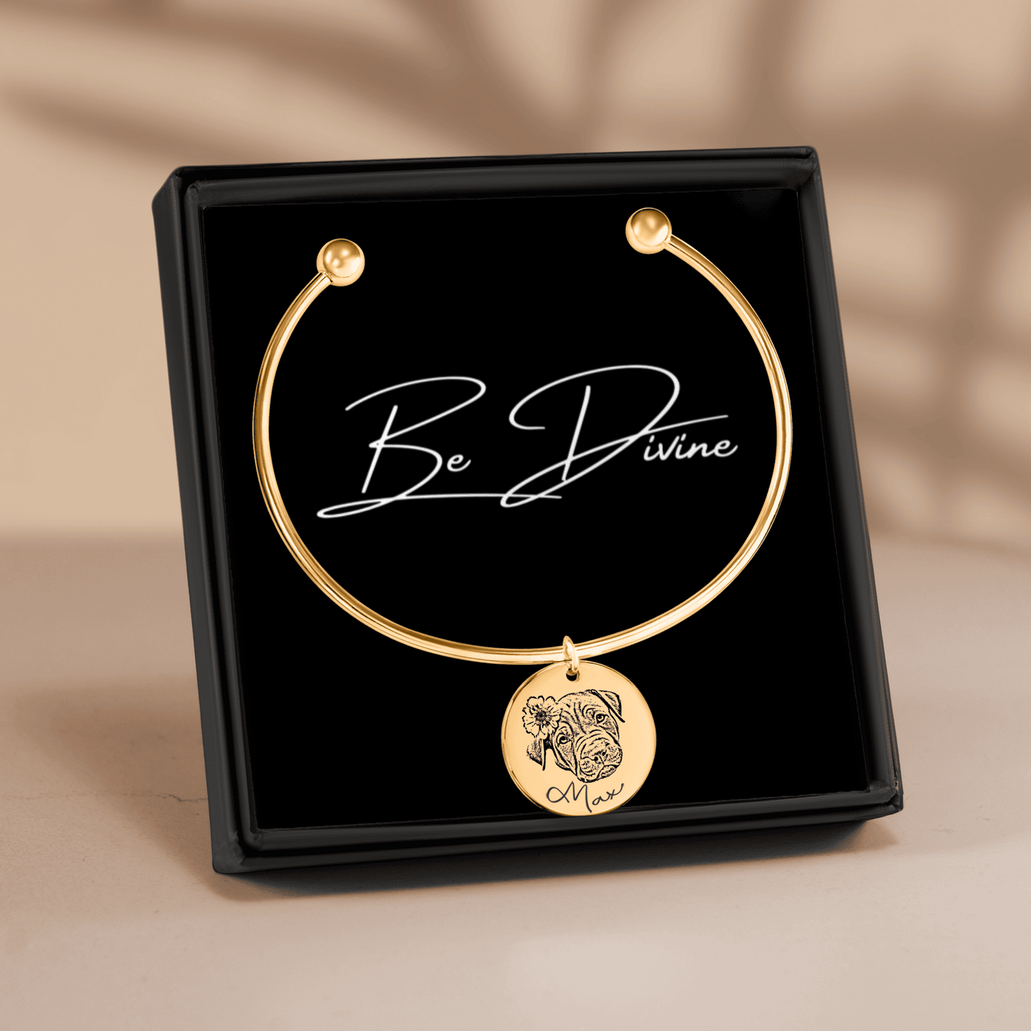 Personligt bangle armbånd med dit kæledyrs navn og billede