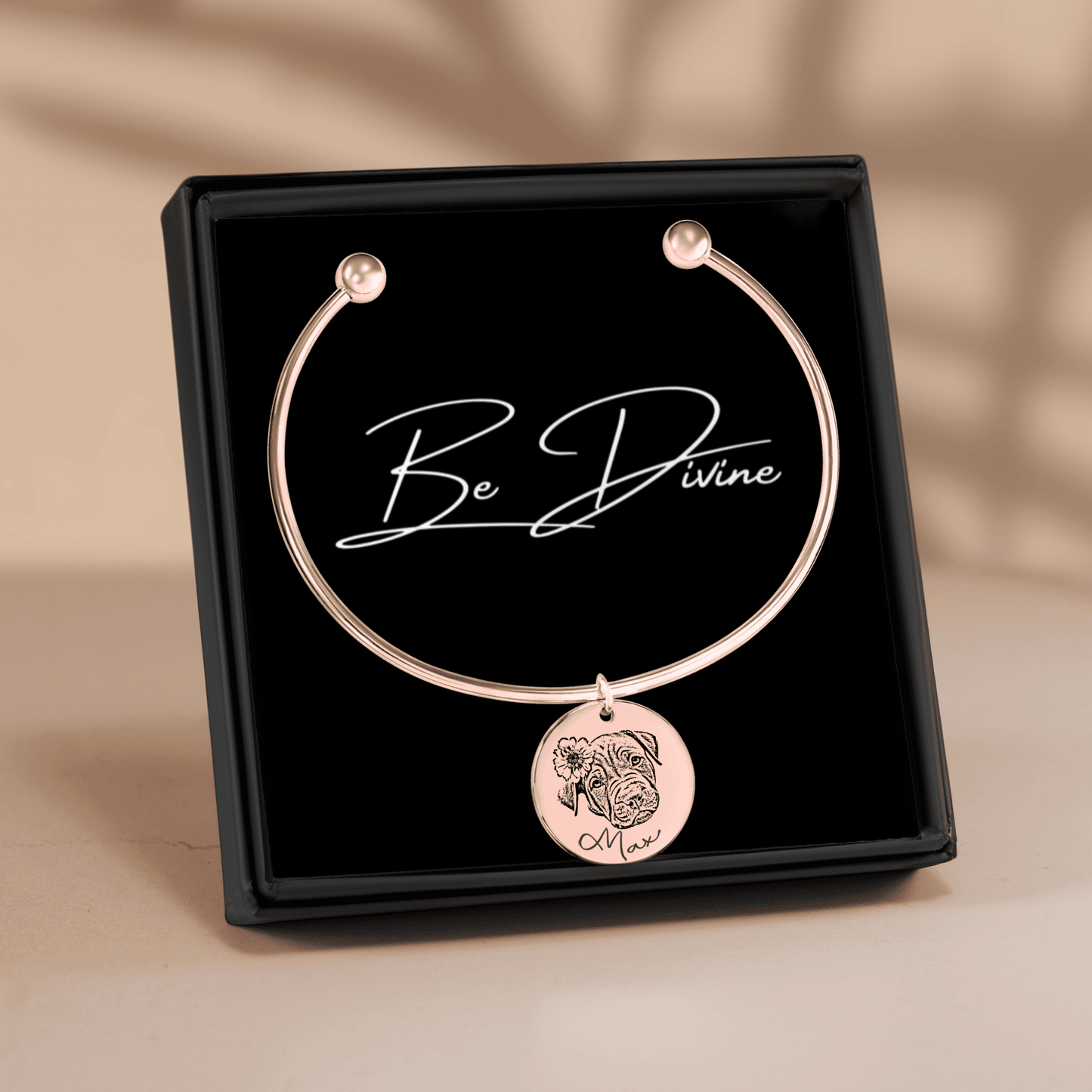 Personligt bangle armbånd med dit kæledyrs navn og billede